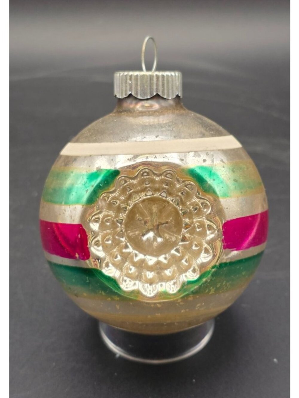 MCM Vintage Shiny Brite Starburst Double Indent Mercury Glass Christmas Ornament